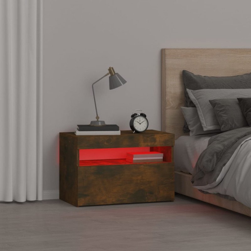 vidaXL Nočný stolík s LED svetlami dymový dub 60x35x40 cm