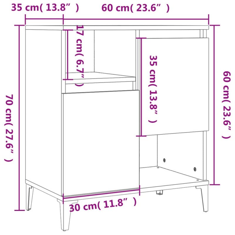 vidaXL Komody 2 ks lesklé biele 60x35x70 cm kompozitné drevo