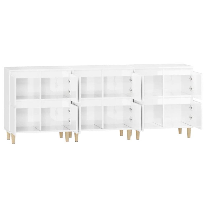 vidaXL Komody 3 ks lesklé biele 60x35x70 cm kompozitné drevo