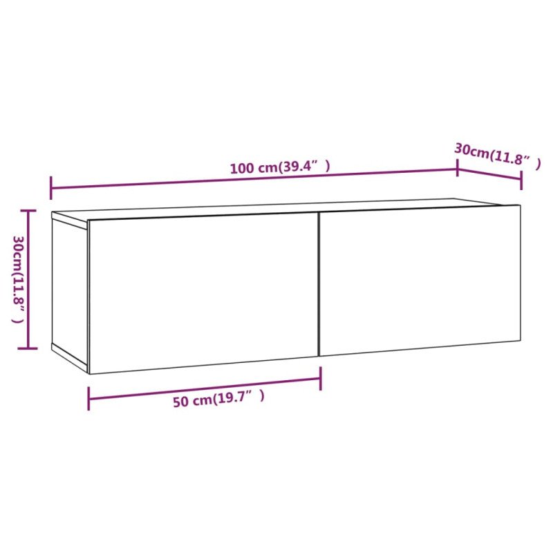 vidaXL Nástenná TV skrinka údený dub 100x30x30 cm spracované drevo