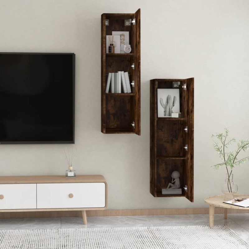 vidaXL Nástenné TV skrinky 2 ks dymový dub 30,5x30x110 cm
