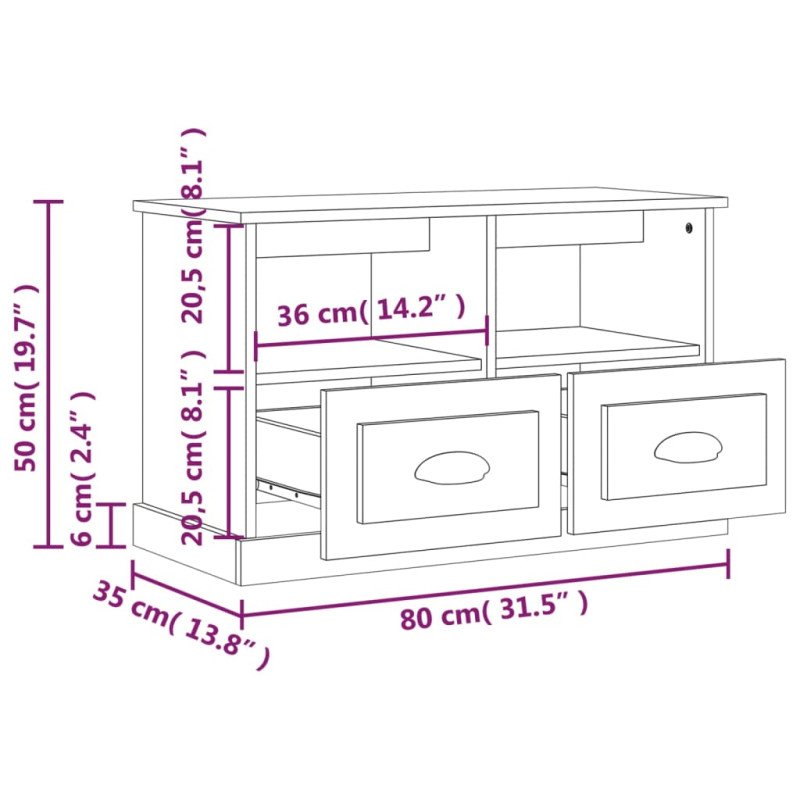 vidaXL TV skrinka biela 80x35x50 cm spracované drevo
