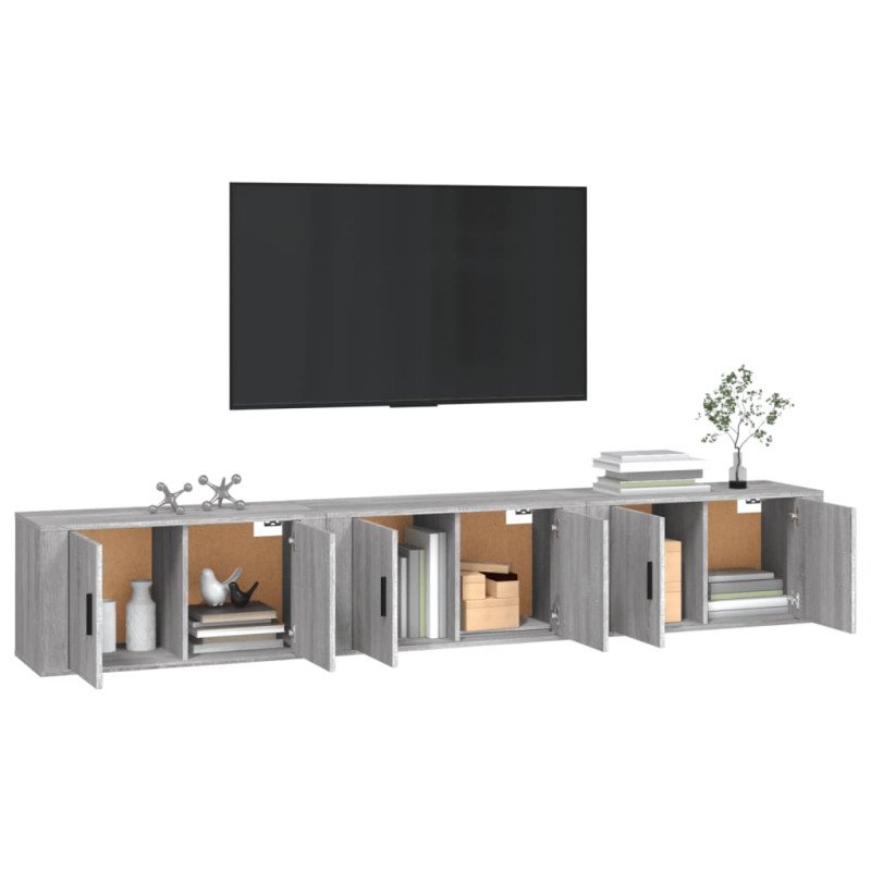 vidaXL Nástenné TV skrinky 3 ks sivé sonoma 80x34,5x40 cm