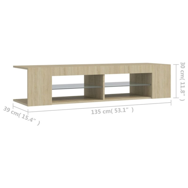 vidaXL TV skrinka s LED svetlami dub sonoma 135x39x30 cm