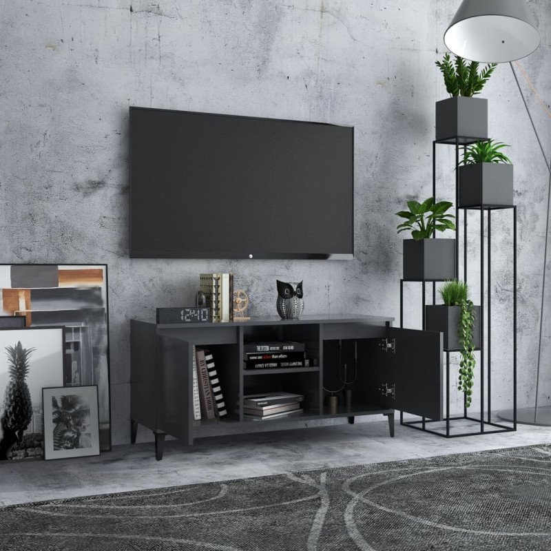 vidaXL TV stolík kovové nohy sivý 103,5x35x50 cm