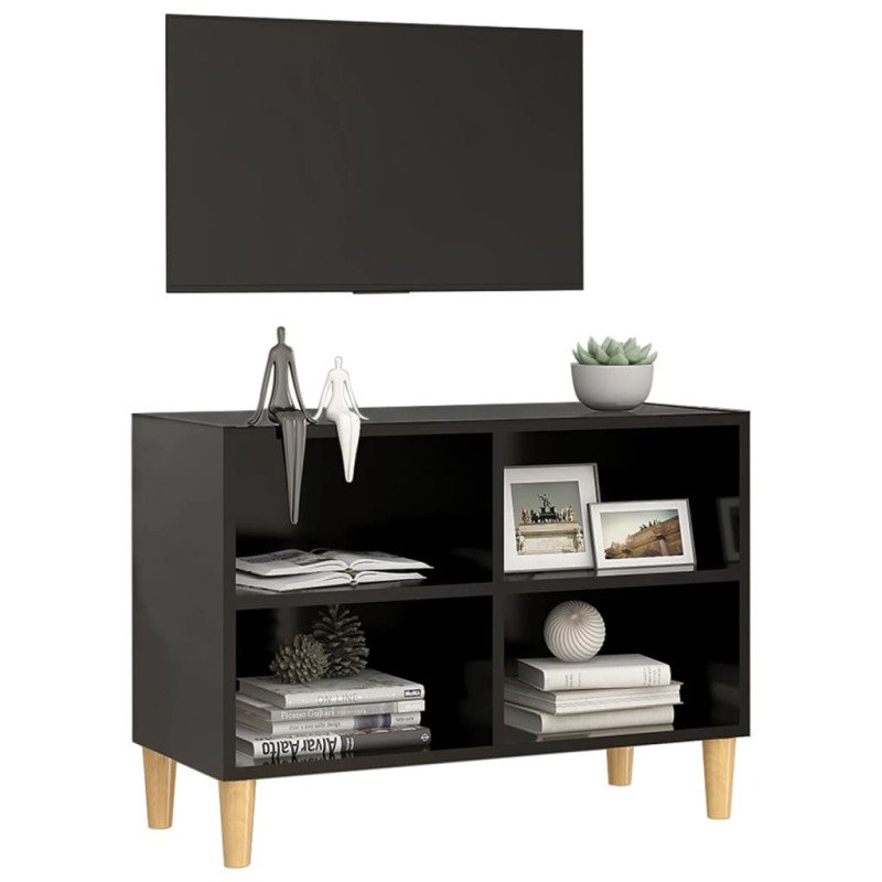 vidaXL TV stolík nohy z masívneho dreva čierny 69,5x30x50 cm
