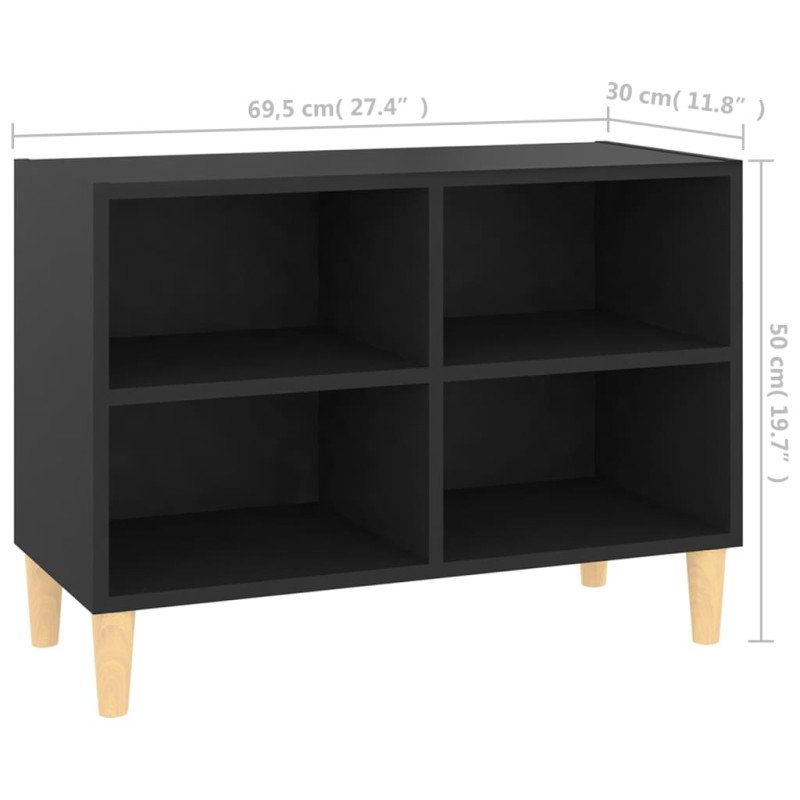 vidaXL TV stolík nohy z masívneho dreva čierny 69,5x30x50 cm