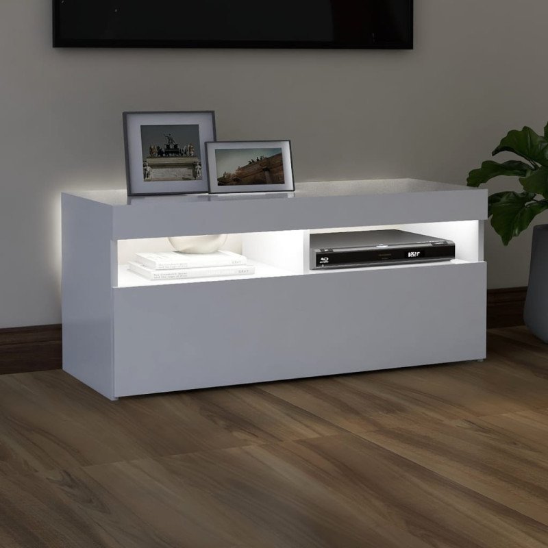 vidaXL TV skrinka s LED svetlami biela 90x35x40 cm