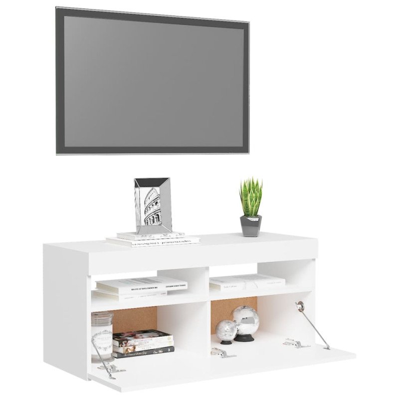 vidaXL TV skrinka s LED svetlami biela 90x35x40 cm