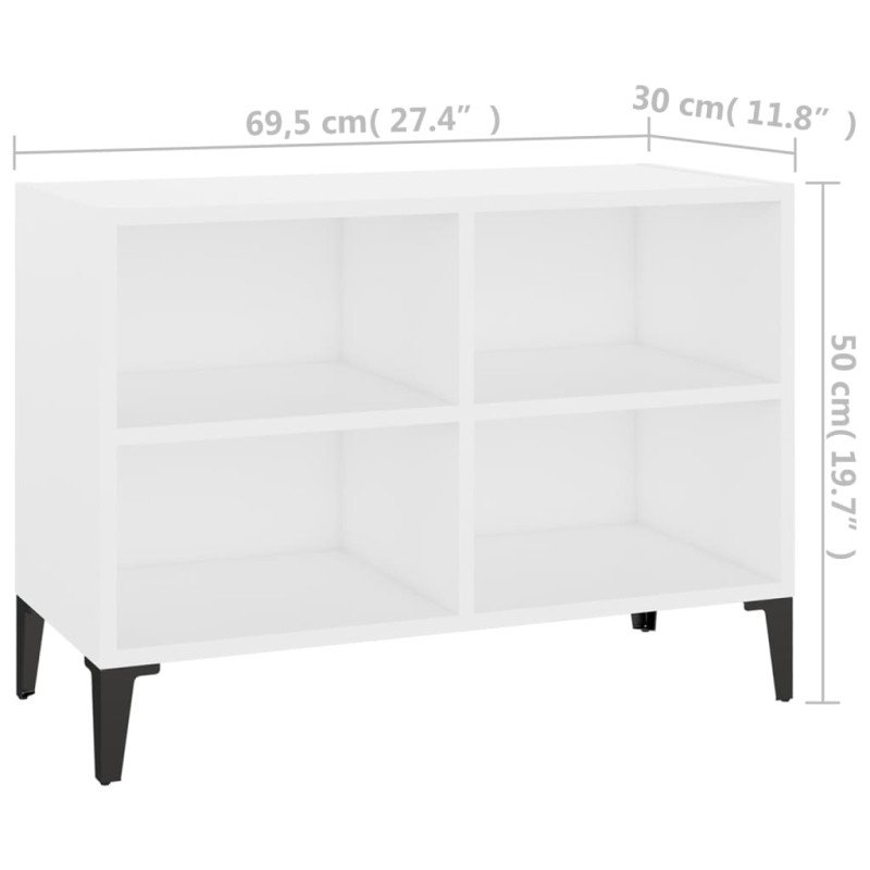 vidaXL TV stolík nohy z kovu biely 69,5x30x50 cm