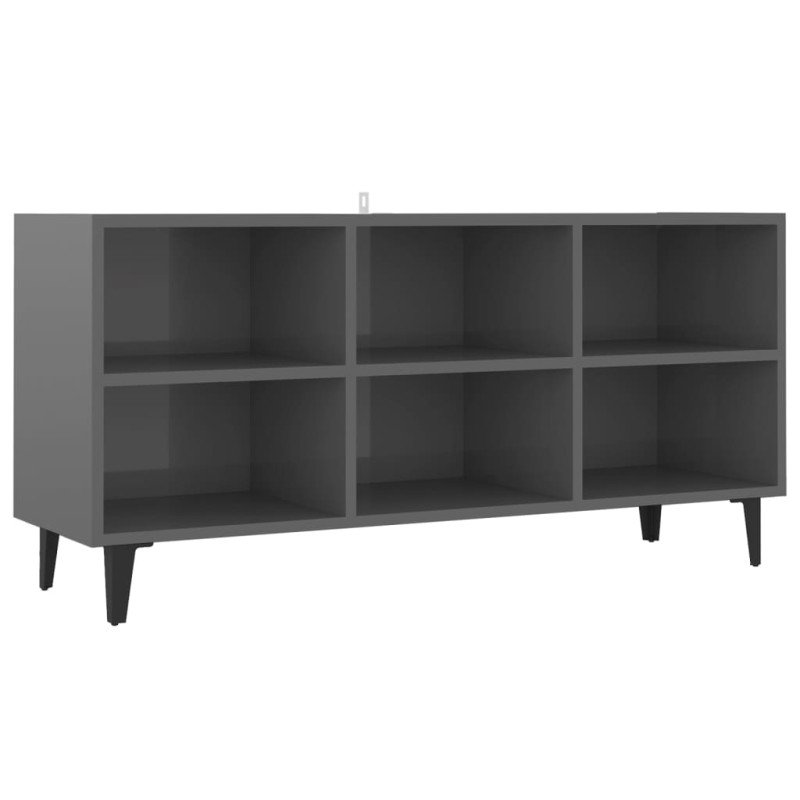 vidaXL TV stolík s kovovými nožičkami lesklý sivý 103,5x30x50 cm