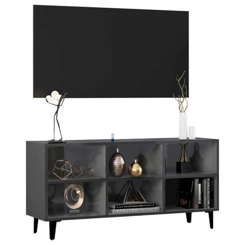 vidaXL TV stolík s kovovými nožičkami lesklý sivý 103,5x30x50 cm