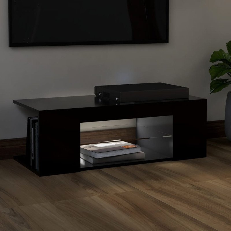 vidaXL TV skrinka s LED svetlami čierna 90x39x30 cm