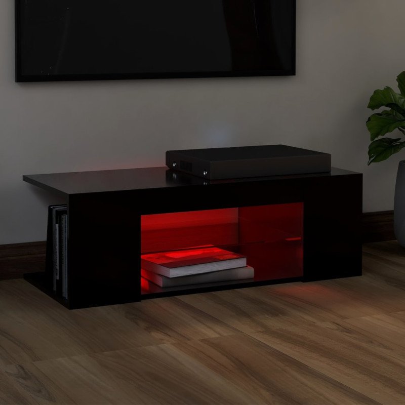 vidaXL TV skrinka s LED svetlami čierna 90x39x30 cm