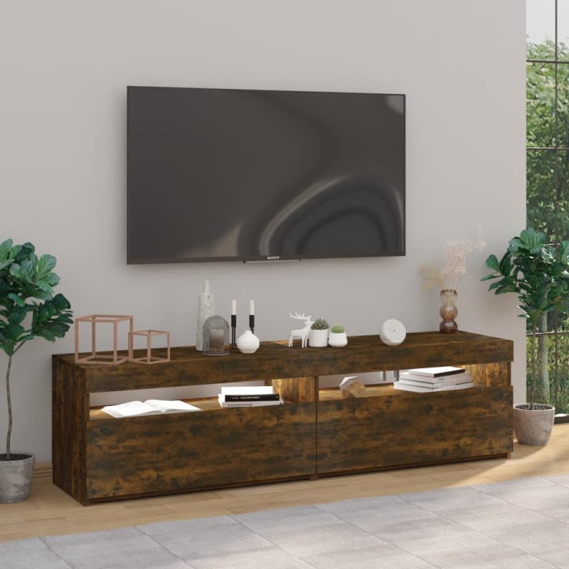 vidaXL TV skrinky s LED svetlami 2 ks tmavý dub 75x35x40 cm
