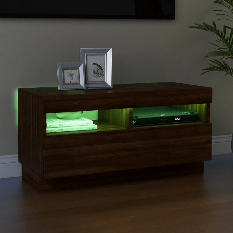 vidaXL TV skrinka s LED, hnedý dub 80x35x40 cm