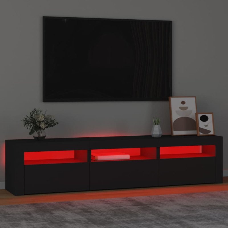 vidaXL TV skrinka s LED svetlami čierna 180x35x40 cm