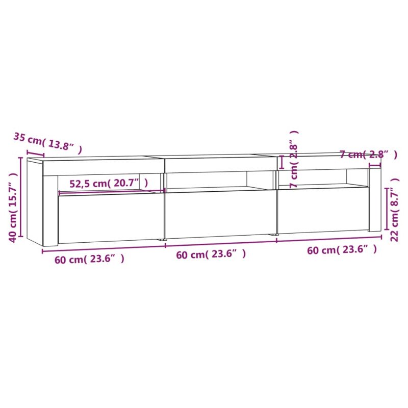 vidaXL TV skrinka s LED svetlami čierna 180x35x40 cm
