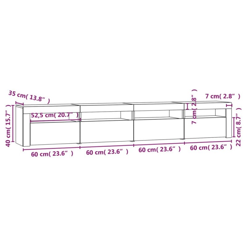 vidaXL TV skrinka s LED svetlami biela 240x35x40 cm