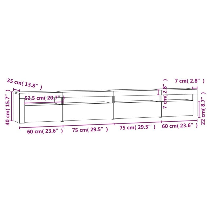 vidaXL TV skrinka s LED svetlami dub sonoma 270 x 35 x 40 cm