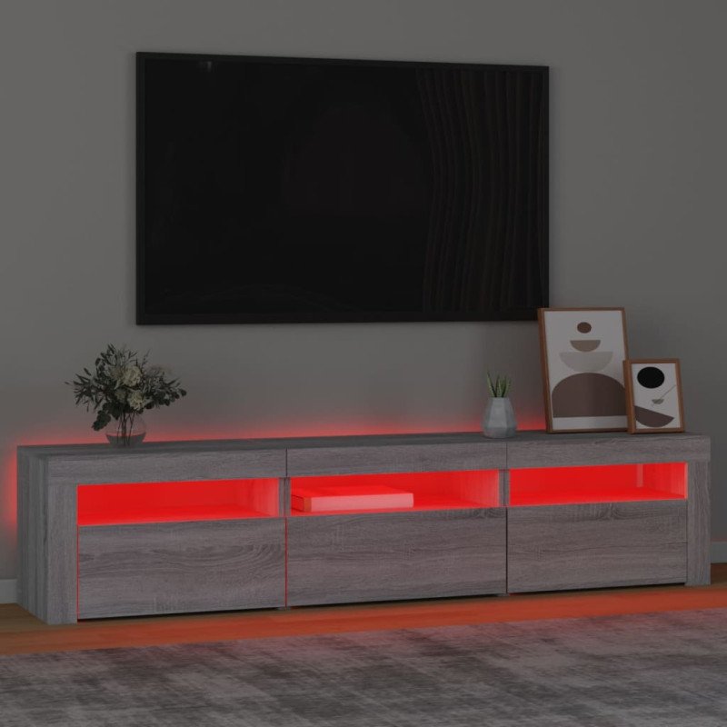 vidaXL TV skrinka s LED svetlami sivý dub sonoma 180x35x40 cm