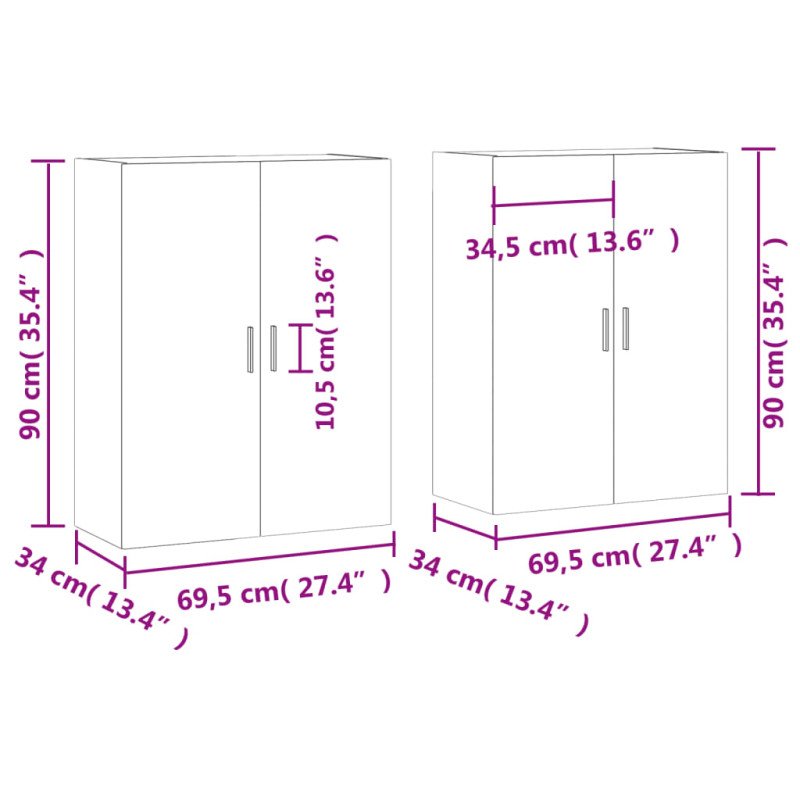 vidaXL Nástenné skrinky 2 ks dub sonoma 69,5x34x90 cm