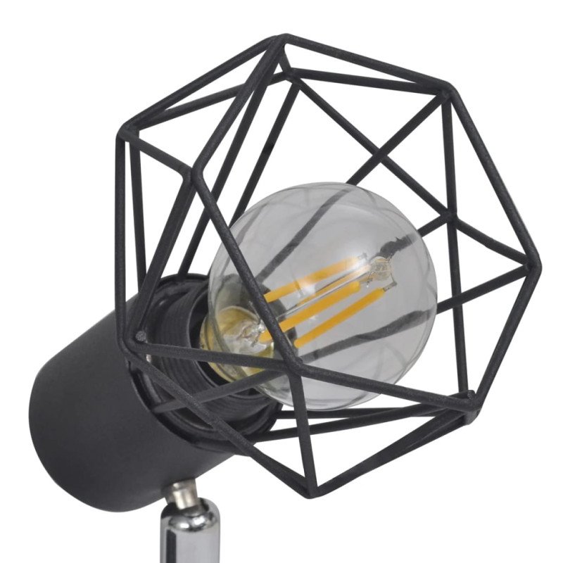 Čierne bodové svetlo so 4 LED žiarovkami, industriálny štýl, drôtené