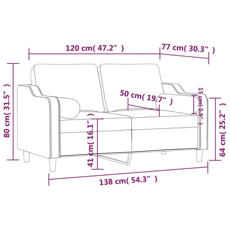 vidaXL 2-miestna pohovka s vankúšmi vínovočervená 120 cm látka