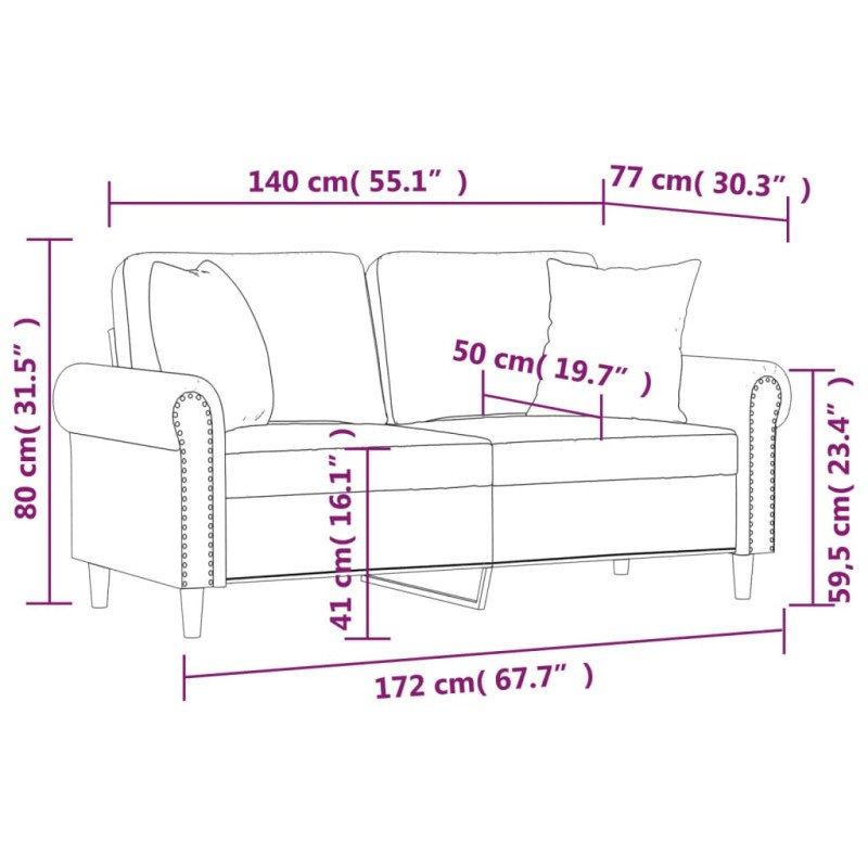 vidaXL 2-miestna pohovka s vankúšmi krémová 140 cm umelá koža