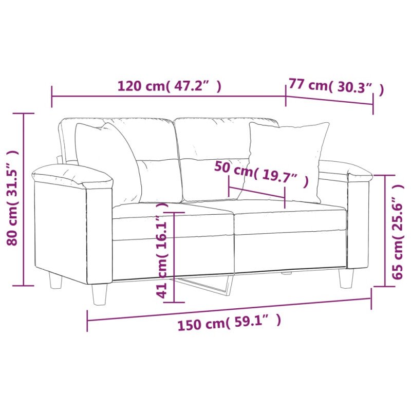 vidaXL 2-miestna pohovka s vankúšmi tmavosivá 120 cm mikrovlákno