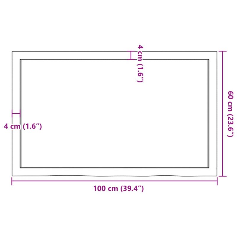 vidaXL Stolová doska 100x60x(2-4) cm neošetrený dubový masív