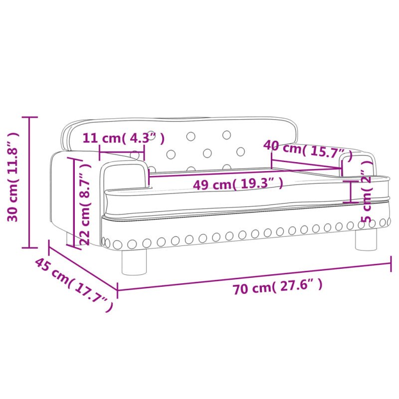 vidaXL Detská pohovka modrá 70x45x30 zamat
