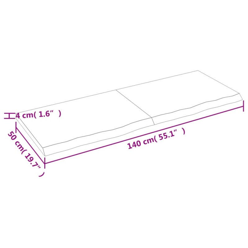 vidaXL Stolová doska tmavosivá 140x50x(2-4) cm ošetrený dubový masív
