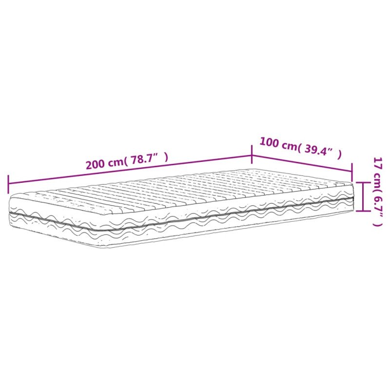 vidaXL Penový matrac biely 100x200 cm tvrdosť H2 H3