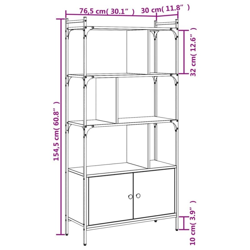 vidaXL Knižnica s dvierkami dymový dub 76,5x30x154,5 cm kompoz. drevo