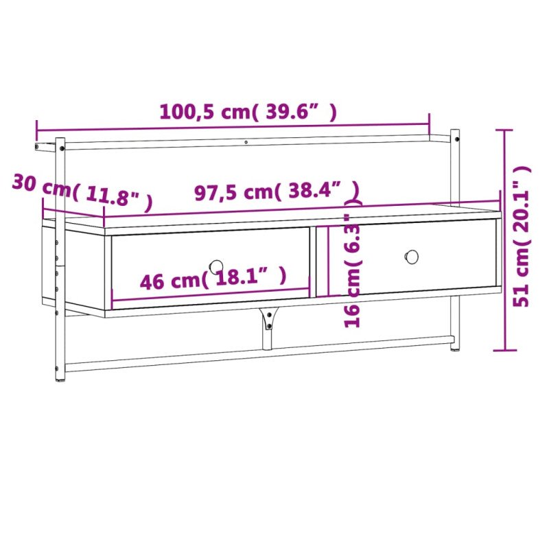 vidaXL TV skrinka nástenná sivá sonoma 100,5x30x51 cm kompozitné drevo
