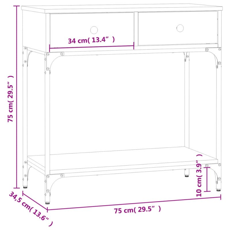 vidaXL Konzolový stolík dymový dub 75 x 34,5 x 75 cm kompozitné drevo