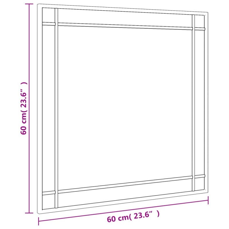 vidaXL Nástenné zrkadlo čierne 60x60 cm štvorcové železné
