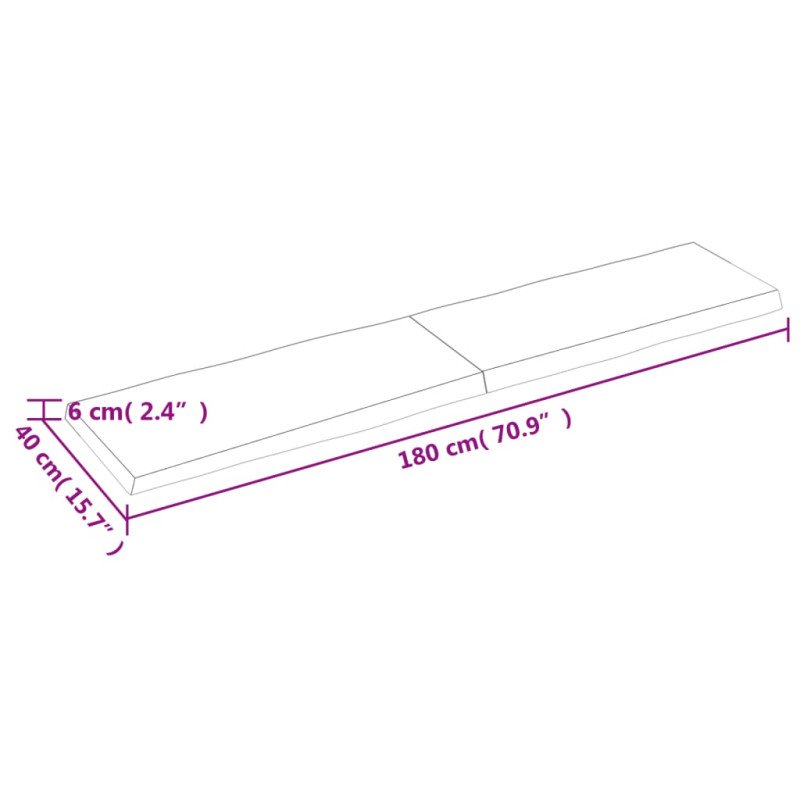 vidaXL Stolová doska svetlohnedá 180x40x(2-6)cm ošetrený masív hrany