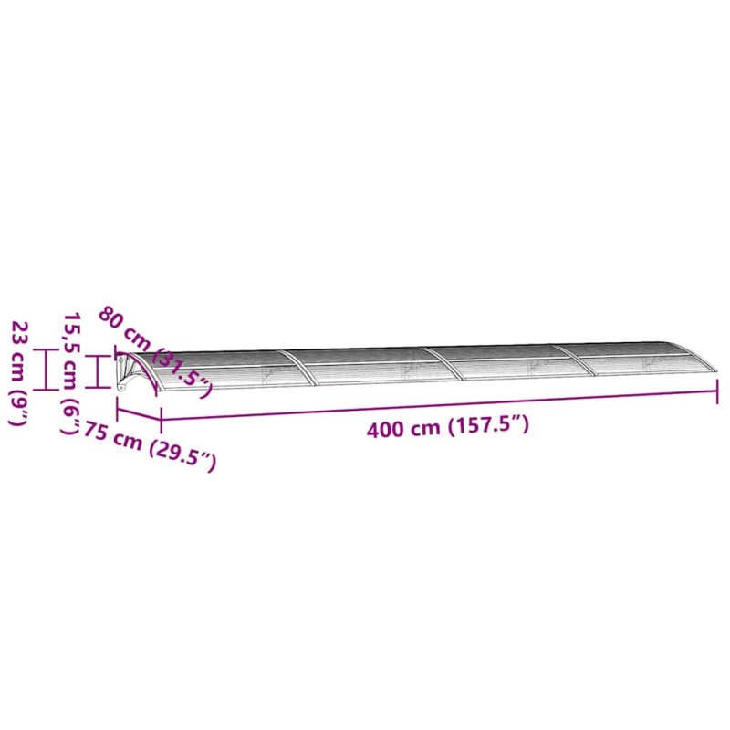 vidaXL Vchodová strieška sivá a priehľadná 400x80 cm polykarbonát