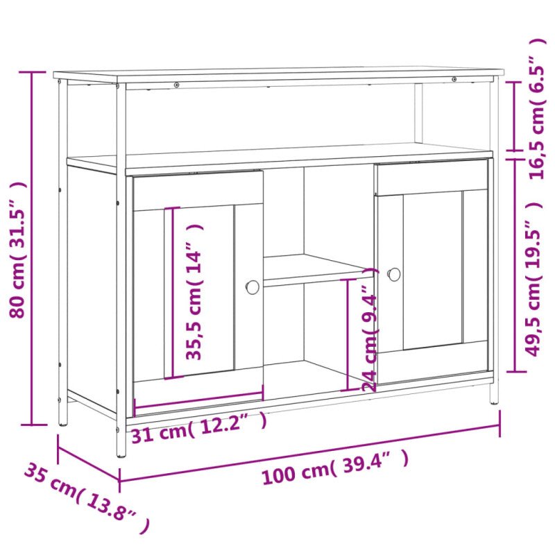 vidaXL Komoda sivá sonoma 100x35x80 cm kompozitné drevo