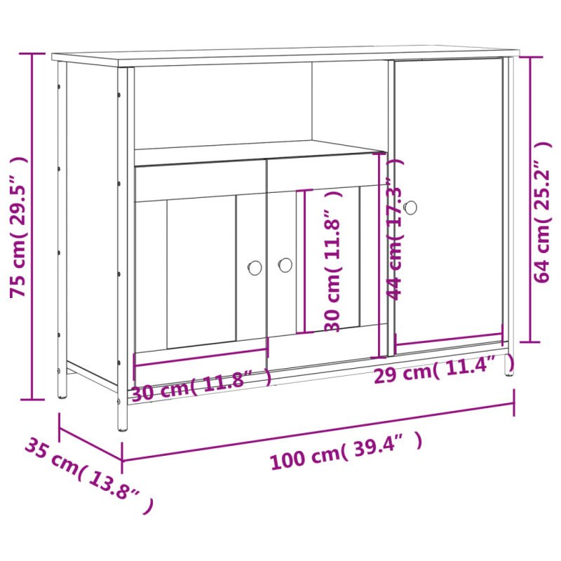 vidaXL Komoda dymový dub 100x35x75 cm kompozitné drevo