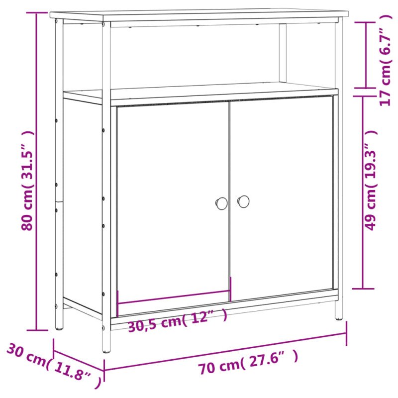 vidaXL Komoda sivá sonoma 70x30x80 cm kompozitné drevo