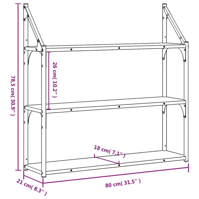 vidaXL 3-poschodová nástenná polica čierna 80x21x78,5 cm kompoz. drevo