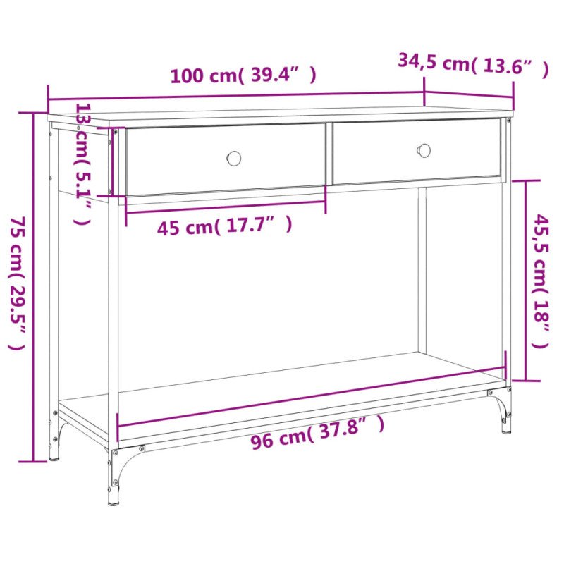 vidaXL Konzolový stolík hnedý dub 100x34,5x75 cm kompozitné drevo