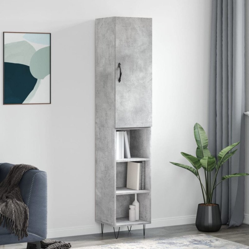 vidaXL Vysoká skrinka betónová sivá 34,5x34x180 cm spracované drevo