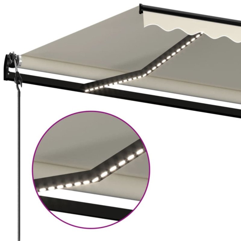 vidaXL Automatická markíza, LED a senzor vetra 600x350 cm, krémová