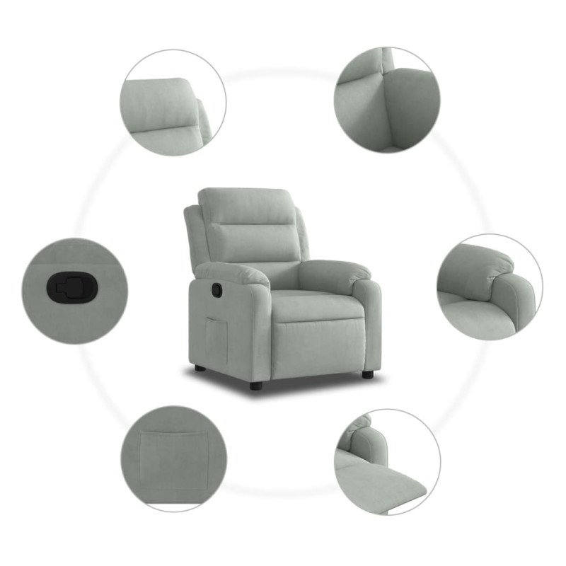 vidaXL Sklápacie kreslo, svetlosivé, zamat