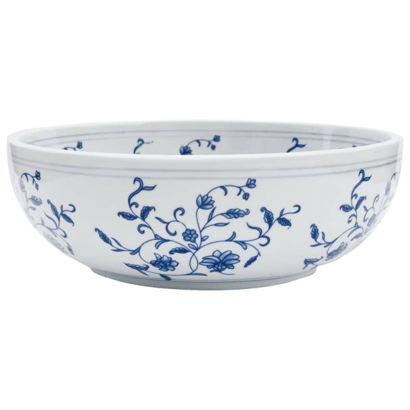 vidaXL Umývadlo na dosku bielo-modré okrúhle Φ41x14 cm keramické