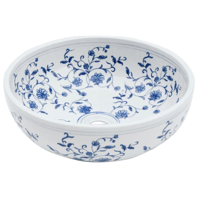 vidaXL Umývadlo na dosku bielo-modré okrúhle Φ41x14 cm keramické